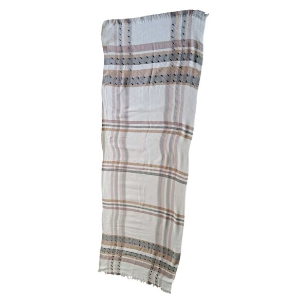 NWT Anthropologie Women's Scarf‎ White Gray Jeweled Plaid Long Neutral Preppy - Picture 5 of 8
